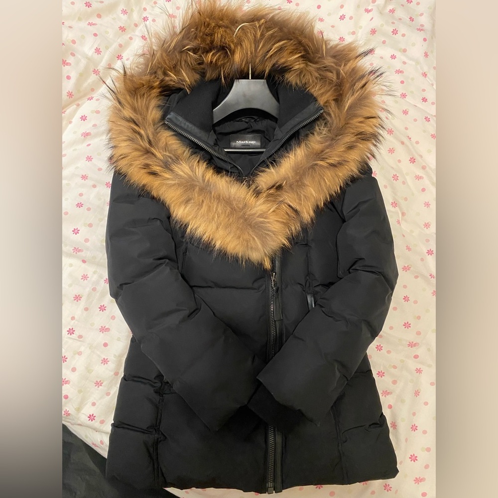 Mackage Black Puffer Jacket with Brown Fur Trim - Picture 1 of 4